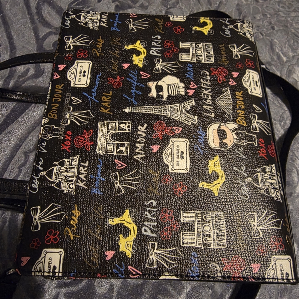 Karl Lagerfeld Black Tote with Colorful Graphics - Picture 4 of 15